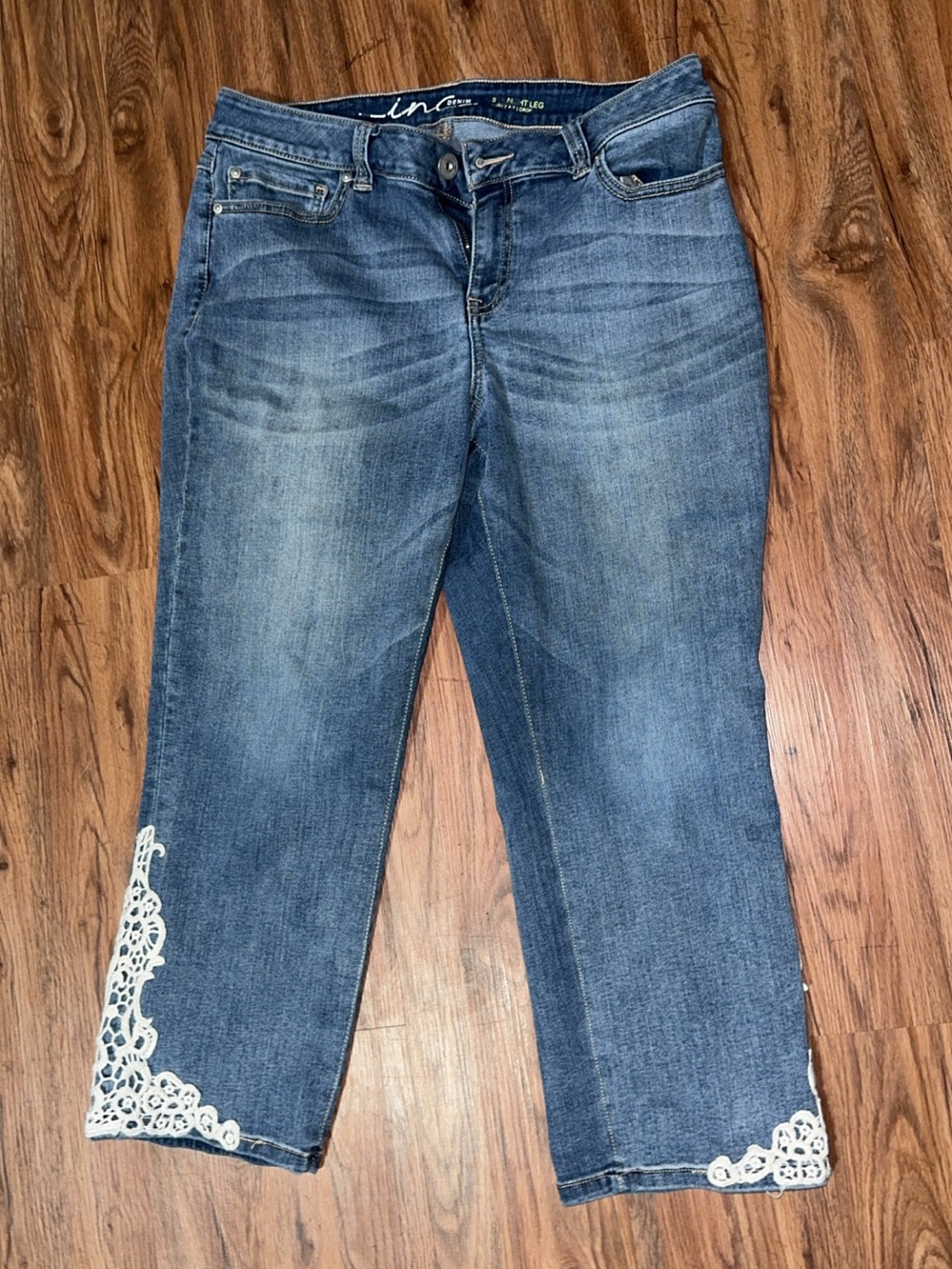 Low Rise Y2K INC International Concepts Cropped Straight Leg Lace Hem Jeans - 12